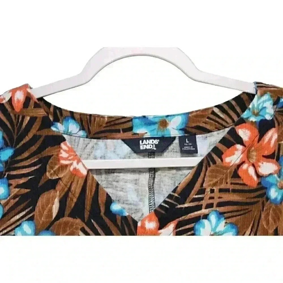 Lands End Mumu Dress Size Large 14-16 Multicolor Floral Tropical Cotton Stretch - Picture 8 of 15